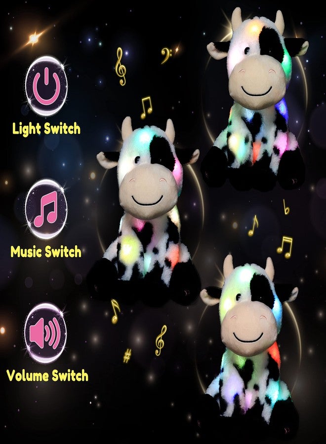 Hopearl LED Musical Stuffed Smile Cow Light up Singing Plush Toy Adjustable Volume Lullaby Animated Soothe Birthday Festival for Kids Toddler Girls, 11' - Image 4